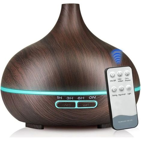 Diffuseur d'huiles essentielles ultrasonique 500 ml, noir, humidificateur silencieux avec télécommande, LED 7 couleurs, aromathérapie domestique, yoga, sommeil XXW (1/4)