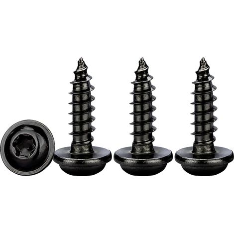 Vis à Tôle Torx M3x10mm,50 Pièces Vis a Bois avec Rondelle Acier Inoxydable A2 V2A Noir Vis Autoperceuse à Tête bombée Plate,Dureté élevée,Entièrement Fileté (1/5)