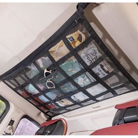 Filet de Rangement, Organiseur, Universel Maille Sac pour Toit de Voiture Intérieur Filet Élastique, pour SUV Plafond, Noir Label (1/4)