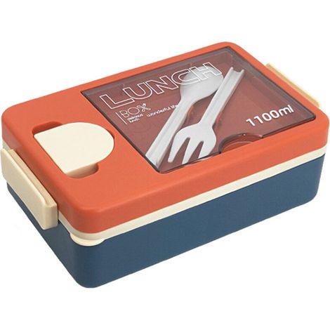 Bento Box for Adults and Children, Lunch Box with Spoon and Fork, Durable and Perfect Size for Eating Out (Orange/Blue) (1/5)