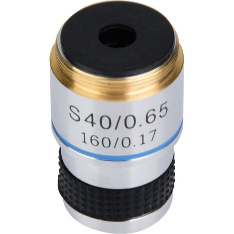 Objectif achromatique 40x pour microscope de biologie, alliage aluminium, tube 160 mm, couvre-lamelle 0.17 mm, distance 185 mm, longueur 37.8 mm, monture RMS 20 mm, 1 pièce (1/5)