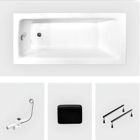 Rechteckige Badewanne - 170 x 75 cm - ohne Verkleidung - mit Füßen - Griffe - Kopfstütze - Chromablauf - TALIA PREMIUM (1/4)