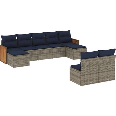 Maison Exclusive - 9-teiliges Gartensofa-Set mit Kissen, grau, Po (1/5)