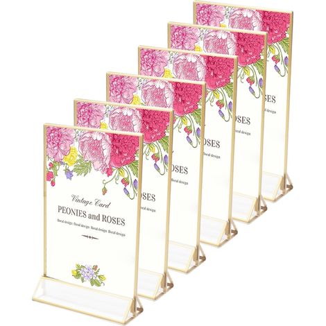 6 Pièces Or Porte Affiche, Acrylique Porte Menu Restaurant, Double Face Porte Nom Table, Porte Photo Sur Pied pour Cadres Photo, Menus, pour Fête de Mariage (Verticale) (1/5)