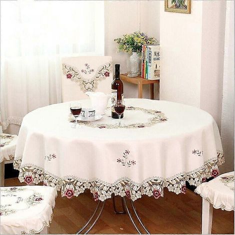 Nappe ronde brodée de style champêtre pour la décoration de la maison et de l'hôtel (1/5)