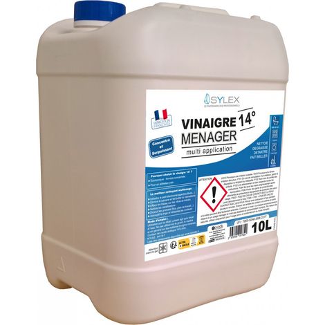 Vinaigre ménager concentré 14° – Nettoyant multi-surfaces – Élimine calcaire et graisse – Détartrage électroménager – Bidon 10L – Mieuxa