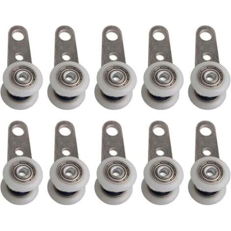 Lot de 10 roulettes pour baies vitrées ou portes coulissantes - en métal et en plastique - 4,5 x 1,9 cm