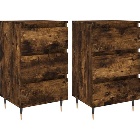 Conjunto de 2 mesitas de noche con 3 cajones 40 x 35 x 69 cm en madera contrachapada marrón y hierro DEC035105