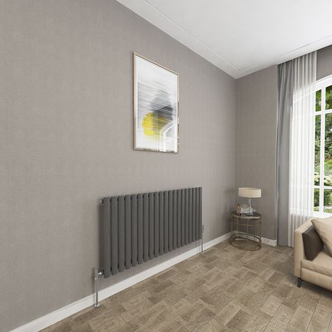 SKY Bathroom 600x1180mm Anthracite Single Oval Column Radiator Horizontal Central Heating Rad