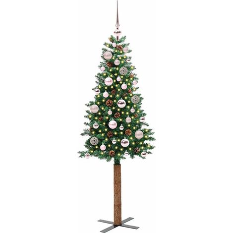 Sapin de Noël  Arbre de Noël mince Vert 150 cm PVC et bois de pin massif (1/5)