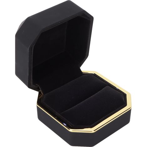 Boîte à bagues haut de gamme avec éclairage, boîte à bijoux, boîte de rangement pour ornements, noire (1/5)