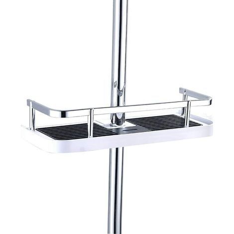 Fontic Réglable Télescopique Plastique ABS Étagère De Douche Organisateur De Salle De Bains Porte-Savon Stockage Shampooing Porte-Savon Montage Sans Perçage pour 22mm-25mm (1/5)