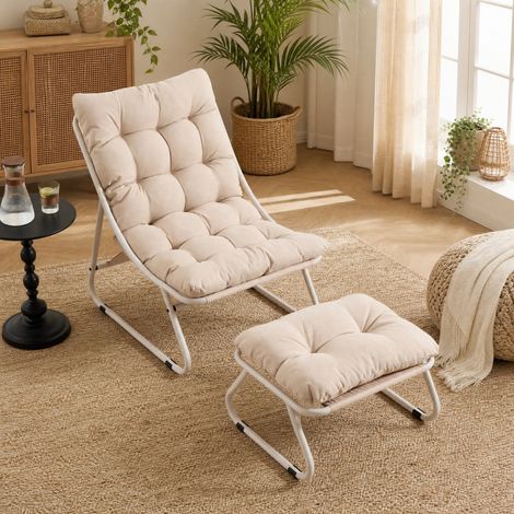 Poltrona da esterno con ottomano, 65 x 78 x 86 cm, acciaio, beige OKMYHOME (1/5)
