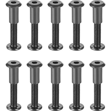 Confezione da 10 viti di montaggio M6 x 35 mm con dadi corrispondenti. Dado a manicotto con testa tonda e foro esagonale in acciaio al carbonio nero, adatto per borse o cinture in pelle. (1/5)