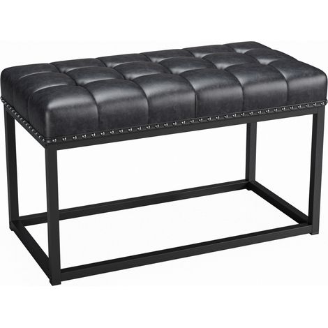 Panca imbottita vintage 90 cm in similpelle nera con bottoni e struttura in metallo MODENUIT (1/5)