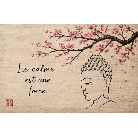 Plaque métal Bouddha zen cerisier citation 30 × 20 cm déco (1/2)