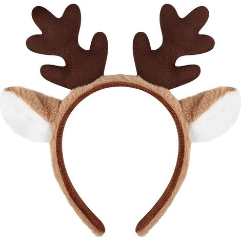 Serre-tête avec Oreilles, Serre Tete Renne Corne, Mignonnes et Moelleuses Bandeaux de Noël pour Femme Christmas Halloween Cosplay Déguisement (1/5)