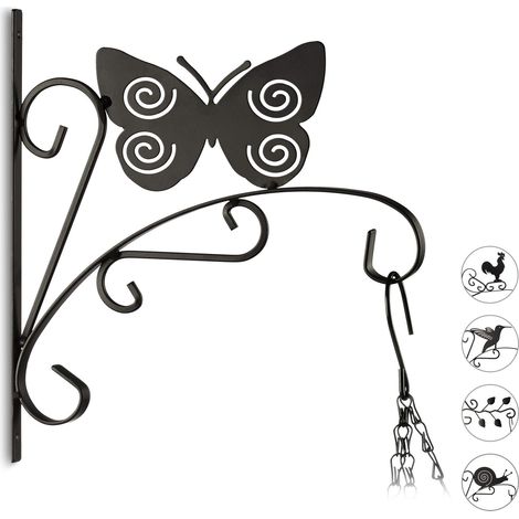Crochet Mural pour Plantes Papillon suspensions Pot de Fleurs en métal décoration de Jardin 30 x 28 x 2 cm, Noir (1/5)