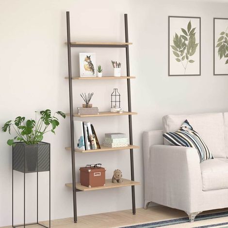 5-Tier Leaning Shelf Light Brown and Black 64x34x185,5 cm vidaXL