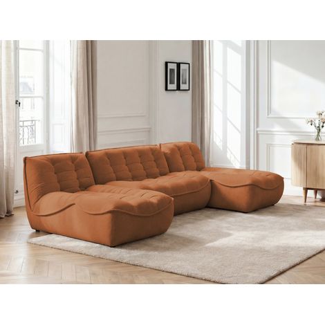 BOBOCHIC - Canapé panoramique fixe modulable SERENA tissu chiné   Orange (1/5)