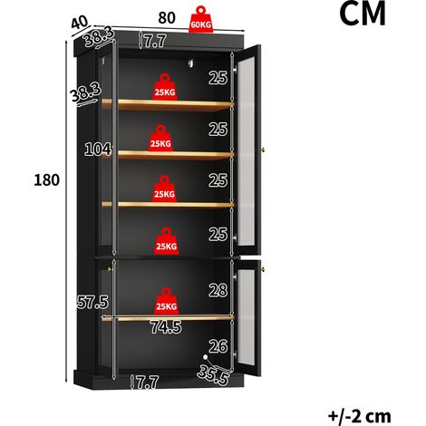 Meuble haut sur pieds moderne avec éclairage LED intégré, vitrine en verre, rangement optimisé et anti-bascule, stable et polyvalent pour la maison, noir (1/5)