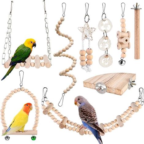 Jouets pour Oiseaux - Bascule, Cage, Accessoire à Mâcher, Plateforme en Bois pour Perruches, Calopsittes, Aras, Pinsons (1/5)