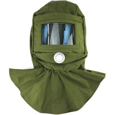 Cappello da sabbiatura in tela, protezione per vernice, protezione dalla polvere, maschera per sabbiatura industriale, protezione per molatura,(Verde) (1/5)