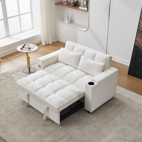 Canapé-lit 3-en-1 140.57482cm, canapé convertible extensible, avec dossier réglable, port USB, canapé 2 places, canapé de salon, lit de jour pliant et extensible, équipé d’une table dissimulée et d’un (1/5)