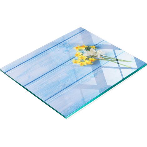 Tabla decorativa de cristal para servir aperitivos con flores de narciso, 60x52 cm (1/5)