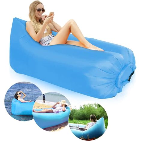 Canapé gonflable, fauteuil de jardin gonflable étanche, canapé coussin d'air portable, canapé coussin d'air pliable et résistant, idéal pour le camping, la piscine et la plage - bleu clair (1/5)
