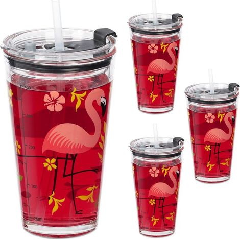 Set de 4 verres a boire avec motif flamant rose (1/5)
