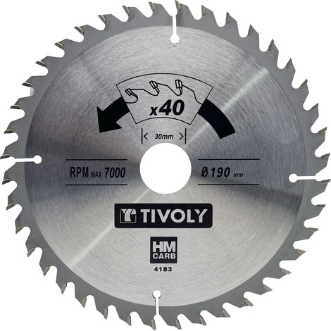 Tivoly • Lame de Scie Circulaire • Ø190mm • 40 Dents en Carbure • Pour Découpe du Bois Dur • Pour Découpe du Bois Stratifié