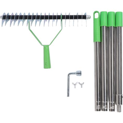 Râteau à chaume pour pelouse, déchaumeur en acier inoxydable, outil de toilettage d'herbe en métal, outil de sol de jardin avec tige d'extension