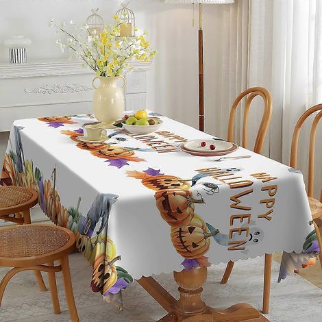 Nappe imprimée toile d'araignée pour décoration de fête d'Halloween, idéale pour le salon, la salle à manger ou la table basse. Imperméable et résistante à l'huile, en six exemplaires (150 x 180 cm). (1/5)