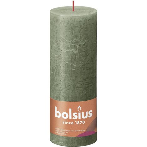 Bolsius Rustik Stumpenkerze olivengrün, Höhe  19 cm, Ø 6,8 cm Stumpen- und Kugelkerzen