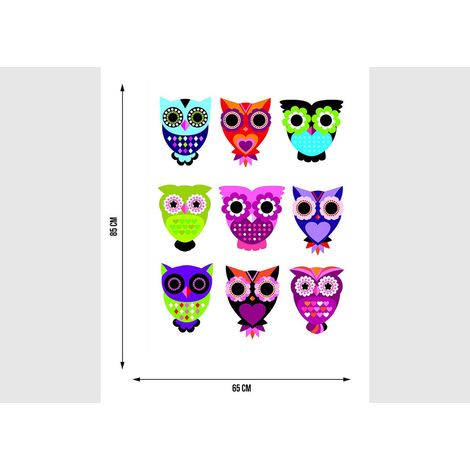 Stickers - Hiboux Multicolores - 1 planche 65x85 cm (1/5)
