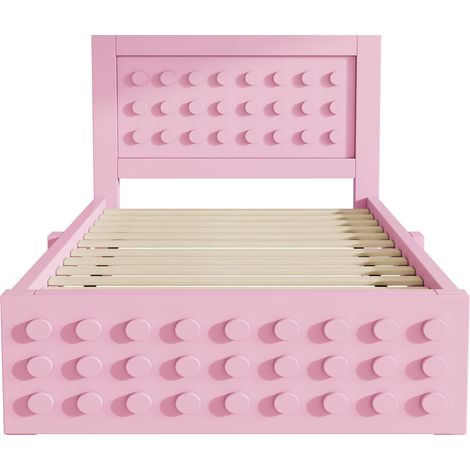 Cama infantil 90x200 cm rosa con cajón y almacenaje bajo cama, somier de lamas (1/5)
