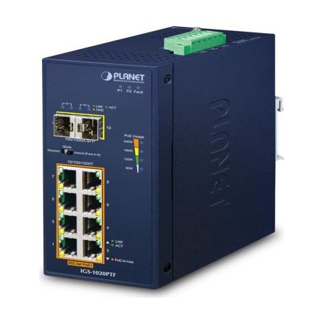Planet IGS-1020PTF 8-Port Gigabit PoE Industrial Switch with 240W Power Supply and 2xSFP