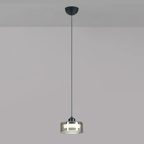 Mini Suspension en Verre, Suspension en métal Noir avec Abat-Jour Gris fumé, Suspension de Chevet, Lustre LED Moderne - 5 W - 3 Modes de Couleur, Suspension Minimaliste Nordique (1/5)
