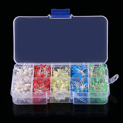 500 Stück 3 mm LED-Lichtsortiment in Weiß, Gelb, Rot, Blau und Grün – DIY-Set (1/5)