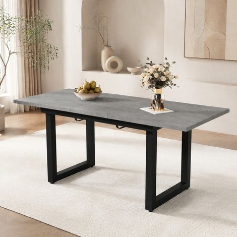 Mesa extensible rectangular 140/180 x 80 x 75 cm en MDF, efecto hormigón gris y negro DESVIAE (1/5)