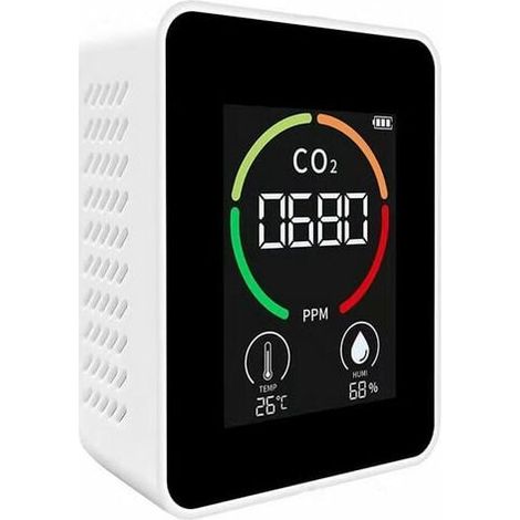 Détecteur CO2 - Capteur NDIR Haute Précision - Affichage LED Température Humidité - Pour Maison Bureau Salle de Sport Voiture - Blanc