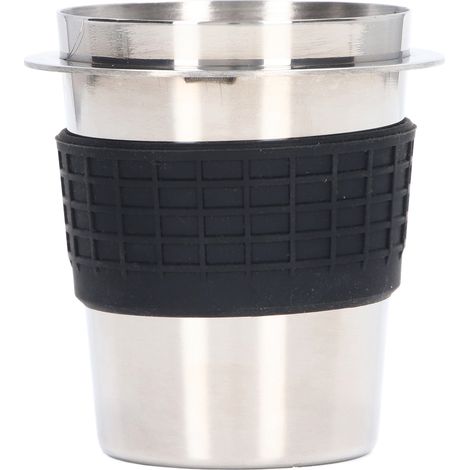 Doseur à café en acier inoxydable de 58 mm avec poignée pour machine à café et anneau en silicone. Couleur acier inoxydable. (1/5)