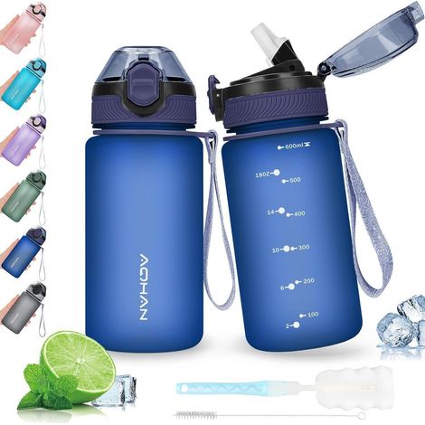 Sport Trinkflasche 600ML mit auslaufsicherem Klappdeckel und Stroh (1/5)