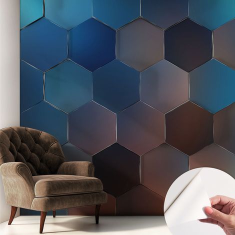 Papier peint autocollant avec imprimé pour intérieur moderne application facile a motif Hexagones bleus 250x250 cm (1/5)