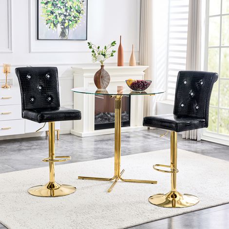 Lot de 2 fauteuils de bar élévateurs vintage cuir crocodile noir,fermoir cristal,cuir synthétique,mystérieux et élégant. (1/5)