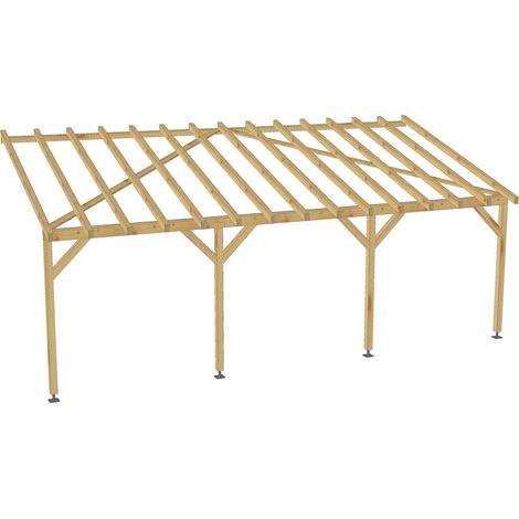 Carport adossé 7x3 – Tuilable pente 30% – Sections robustes en bois massif – Conception pour installation facile – Jardinatoire (1/5)
