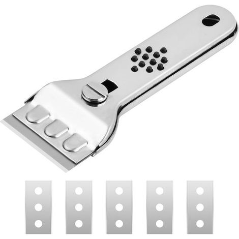 Grattoir à plaque vitrocéramique à 5 lames, grattoir pour plaque de cuisson vitrocéramique, grattoir en acier inoxydable avec protège-lame, grattoir de nettoyage pour enlever les résidus du four, du v (1/5)