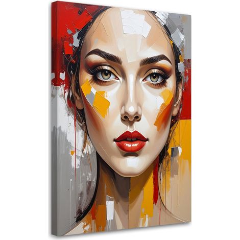 Wandbild für Wohnzimmer Frau Porträt Abstrakt Bunt 70x100 cm