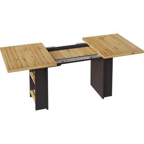 Mesa de comedor extensible con estantes 120-160 x 80 cm MDF color madera (1/5)